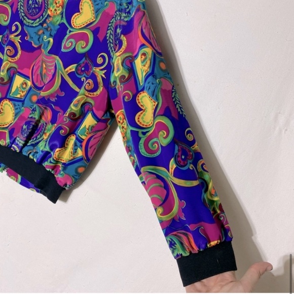 Vintage Alia Oversized Vibrant Print Full Zip Lightweight Bomber Jacket M - Picture 10 of 13